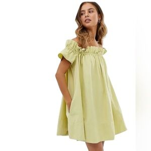 Free People Sophie Off-The-Shoulder Mini Dress w/pockets‎ Green Size Small